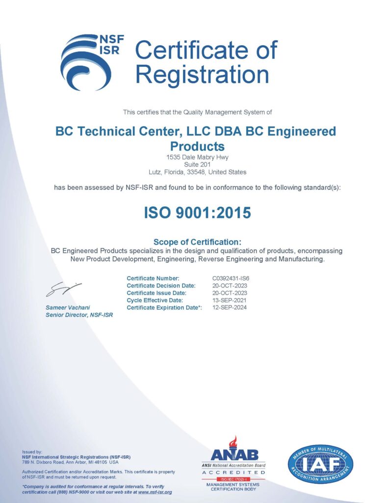 BCEP ISO 9001:2015 Certificate C0392431-IS6
